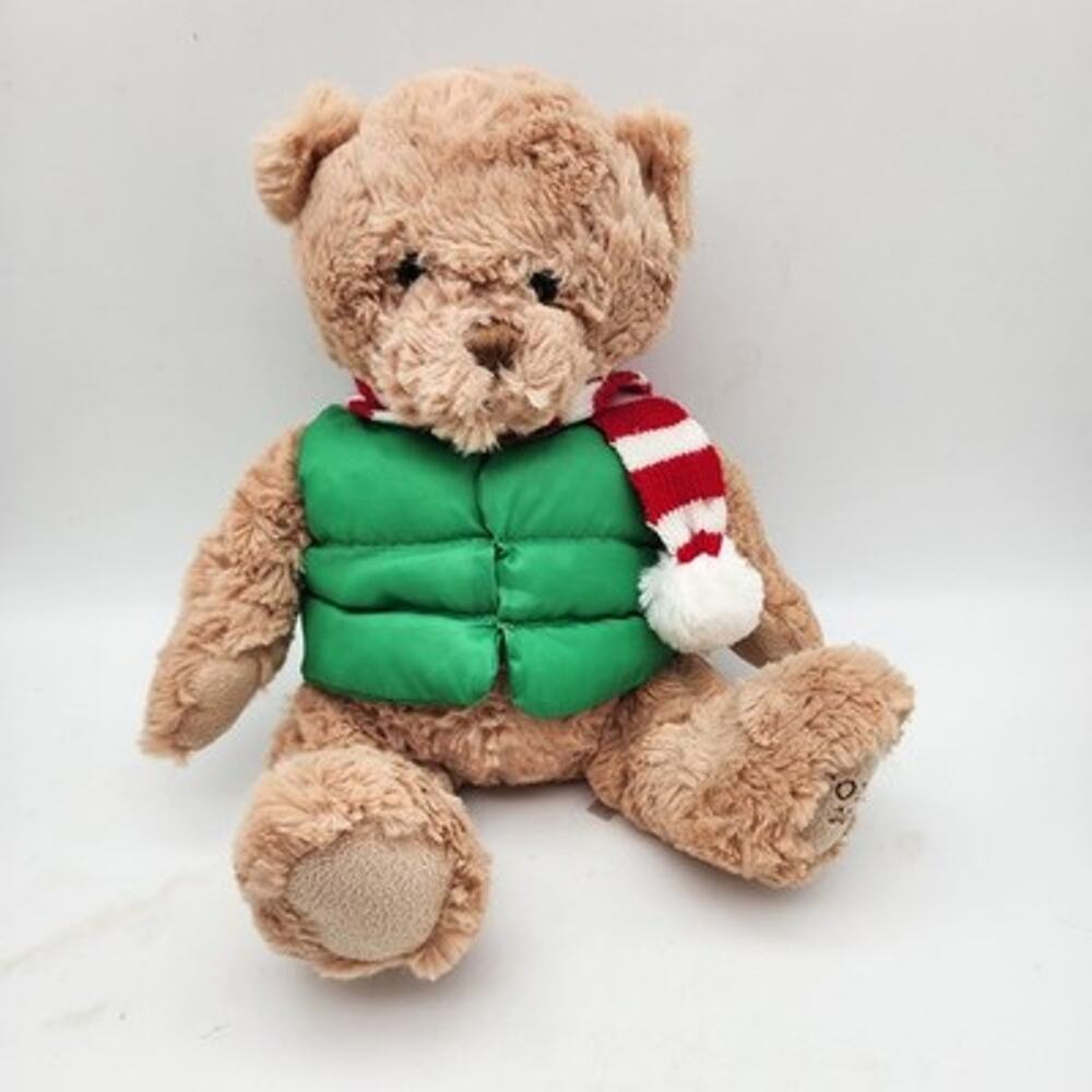 Godiva Tan Teddy Bear Stuffed Plush 10" L6837 Green Puffer Vest Knit Scarf 2016